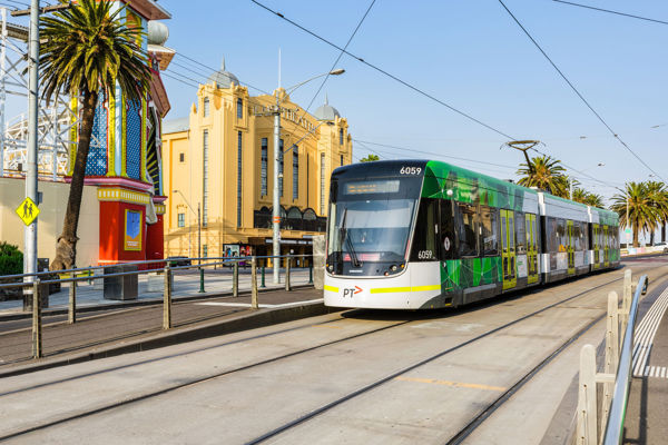 E-Class tram passing by Luna Park and Palais Theatre