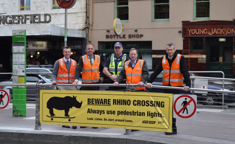 Yarra Trams staff and police at Flinders Street
