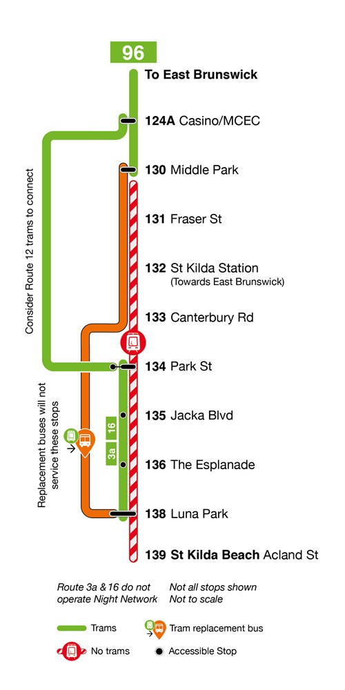 96 Tram Route Map Routes 3A, 16 & 96 - Tram Improvement Work - Saturday 24 To Monday 26 June  - Yarra Trams