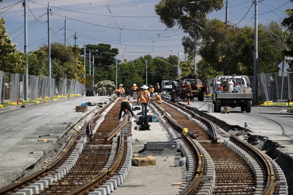 Installing new track, maintenance and renewal, Melville Road, Coburg