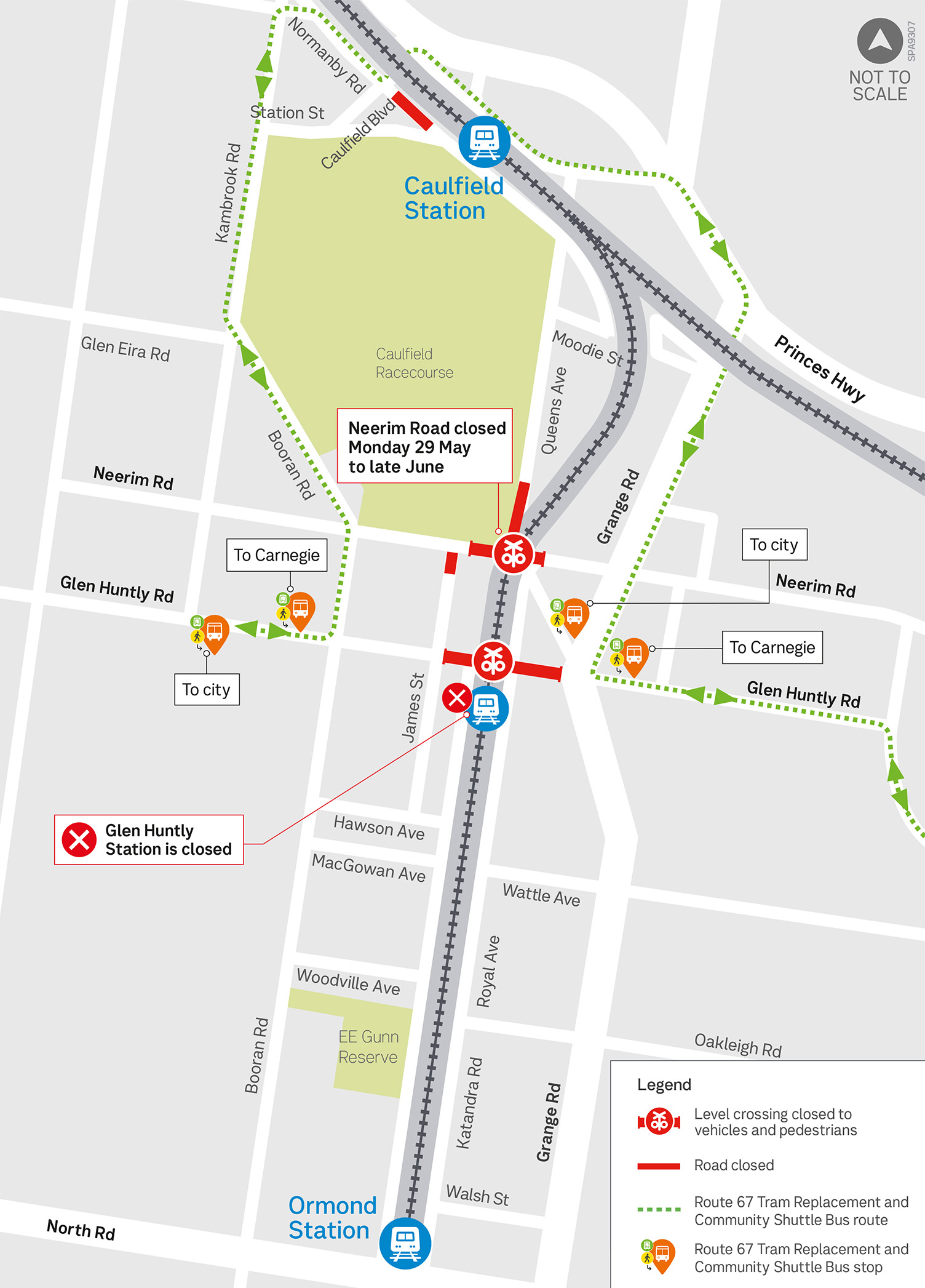 Map of Route 67 bus replacement Stage 2 diversion